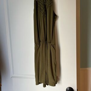 Olive Green Crochet Yoke Jumpsuit Romper